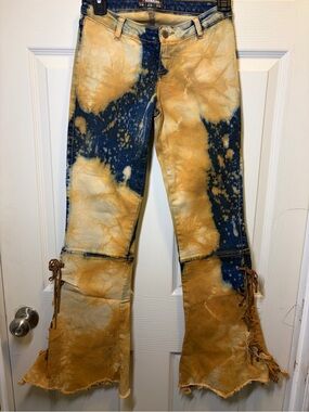 Vintage Y2K rare  low-rise Bonaire Acid Wash Jeans with Leather Ties